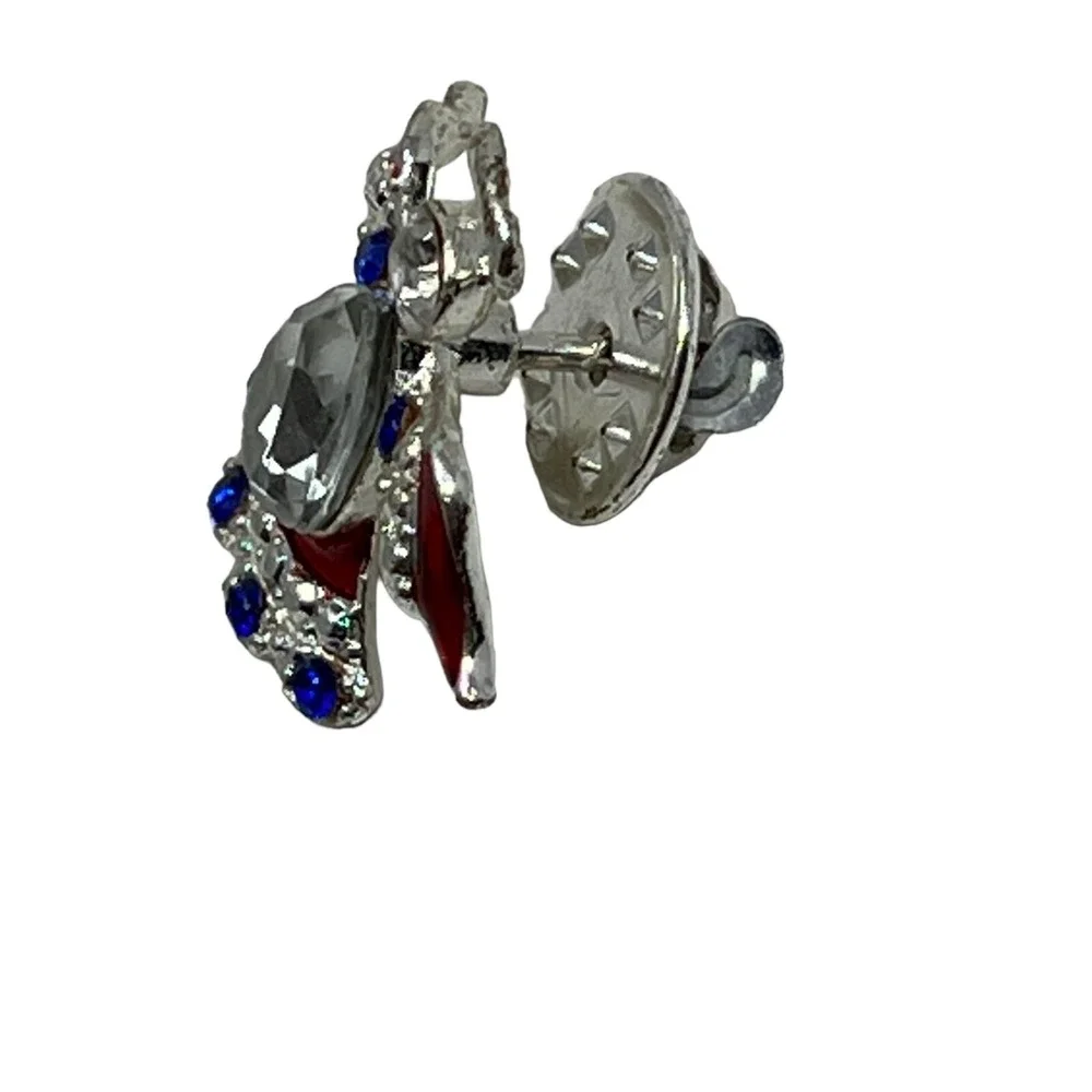 Vintage Angel Brooch‎ Silver Tone with Red White Blue Crystal Pin